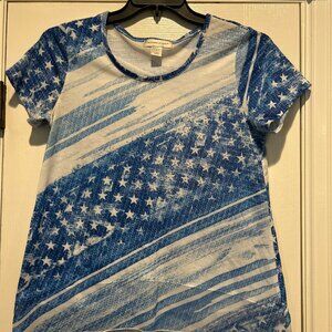 Christopher & Banks Blue & White Star Studded Top Size Small